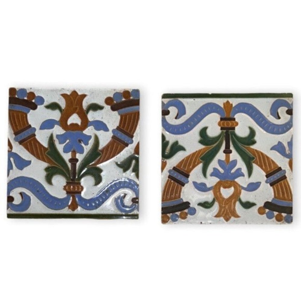 Blue Arch Bouquet Hall Ceramic Tiles 6x6 Set Of 2